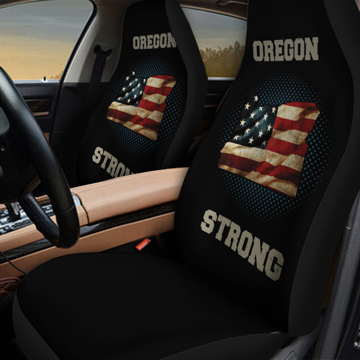 Oregon Strong American Flag Pattern In Navy Blue And Black Car Seat Cover
