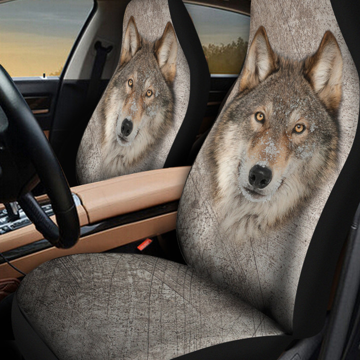 Wolf In Gray Background Car Seat Cover