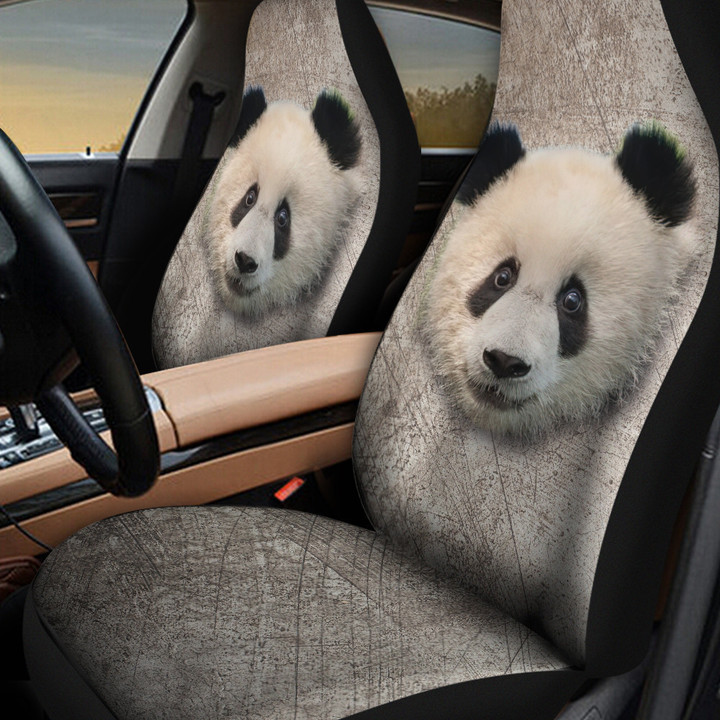 Panda In Gray Background Car Seat Cover