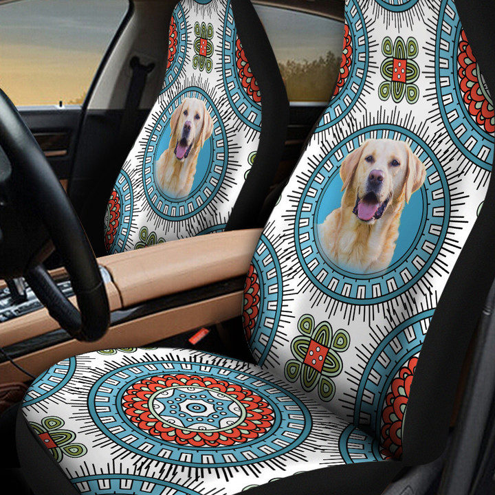 Labrador Paisley Pattern In Blue And White Background Car Seat Cover
