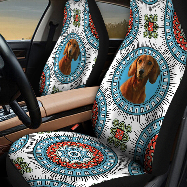 Dachshund Paisley Pattern In Blue And White Background Car Seat Cover