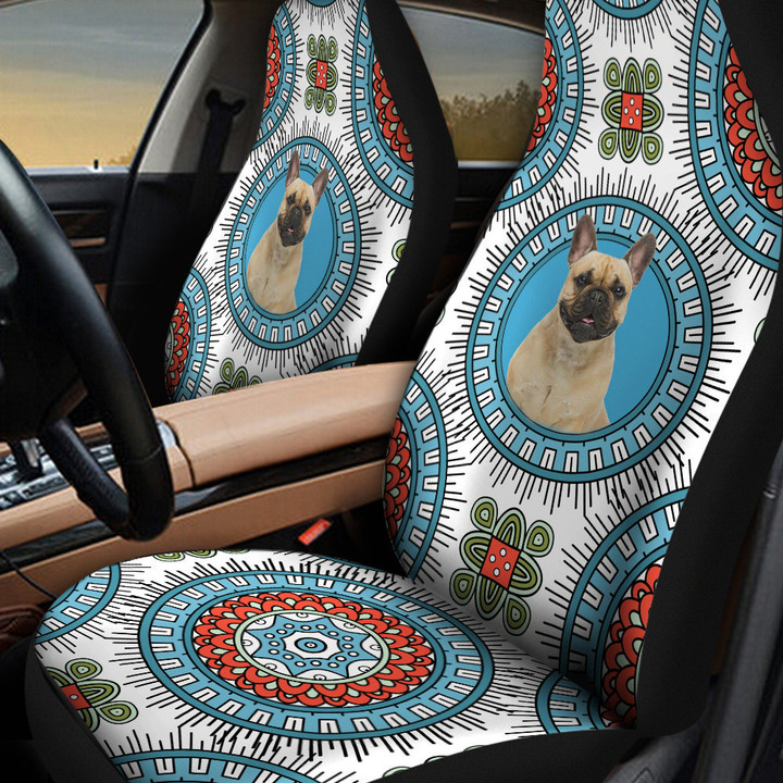 French Bulldog Paisley Pattern In Blue And White Background Car Seat Cover