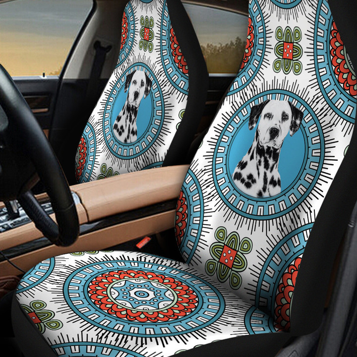 Dalmatian Paisley Pattern In Blue And White Background Car Seat Cover