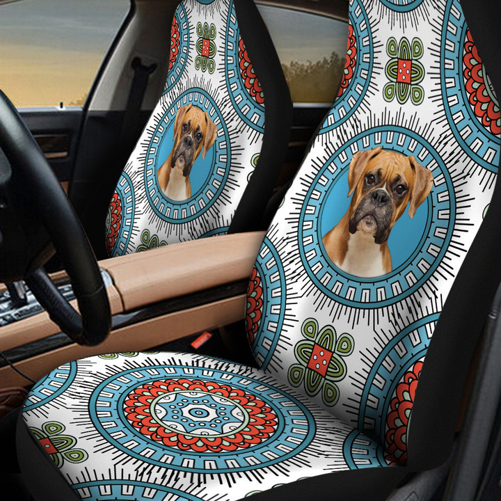 Boxer Puppy Paisley Pattern In Blue And White Background Car Seat Cover