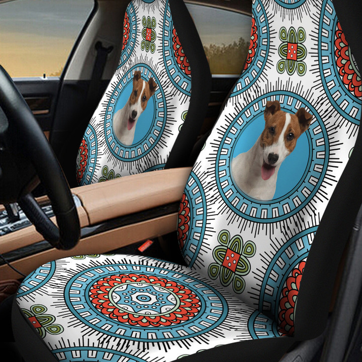 Jack Russel Paisley Pattern In Blue And White Background Car Seat Cover
