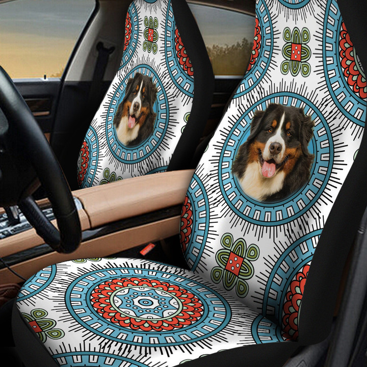 Bernese Mountainn Paisley Pattern In Blue And White Background Car Seat Cover