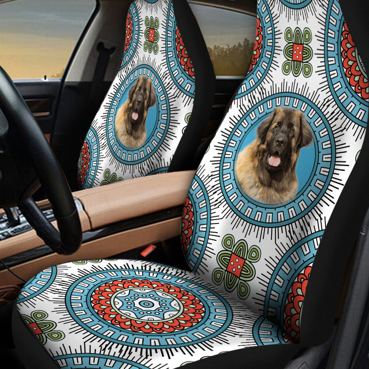 Leonberger Paisley Pattern In Blue And White Background Car Seat Cover
