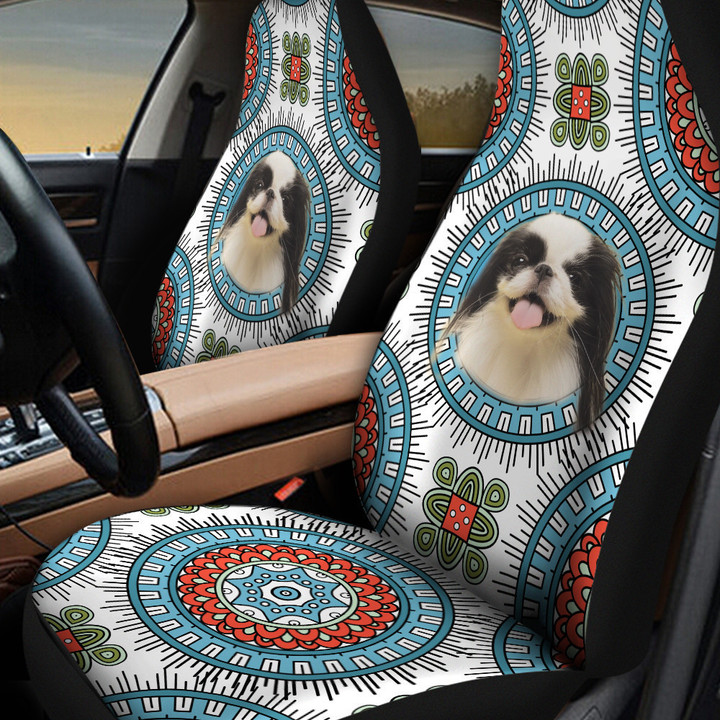 Japanese Chin Paisley Pattern In Blue And White Background Car Seat Cover