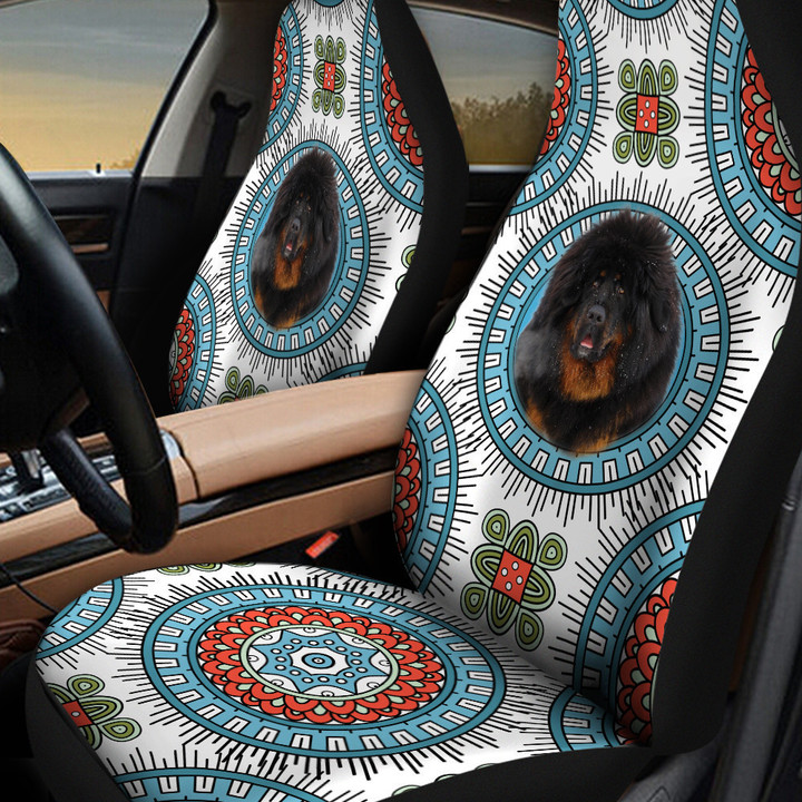 Tibetan Mastiff Paisley Pattern In Blue And White Background Car Seat Cover