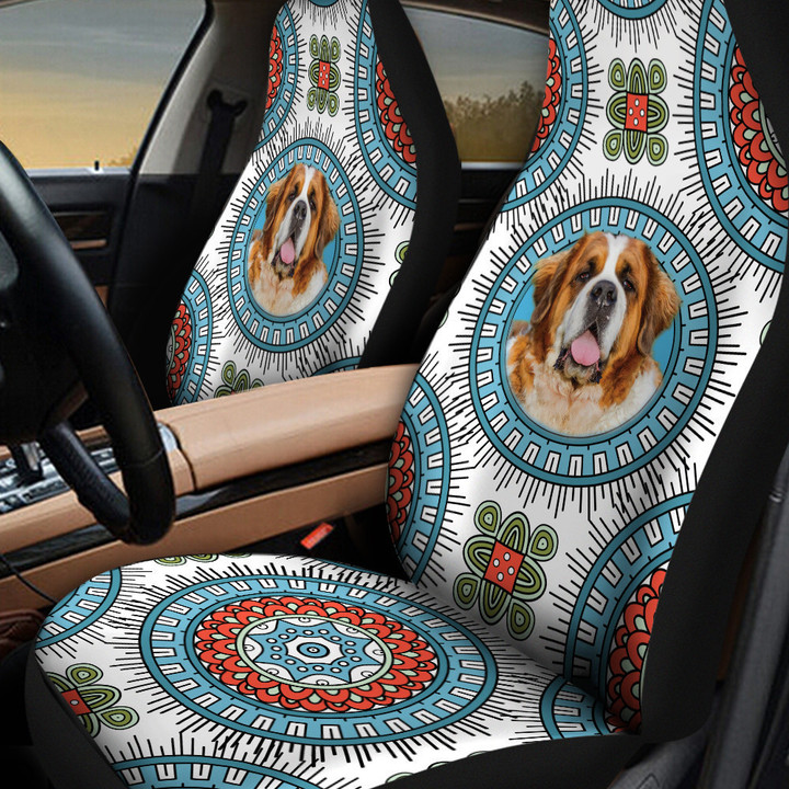 Bernardiner Paisley Pattern In Blue And White Background Car Seat Cover