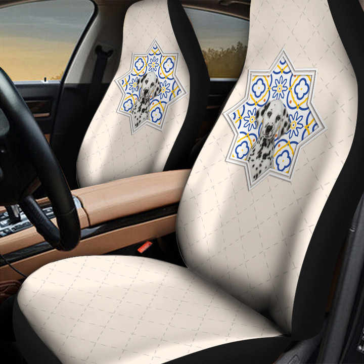 Dalmatian Paisley Pattern And Rhomb Shapes In White Background Car Seat Cover