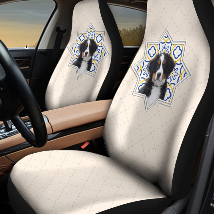 Bernese Mountain Paisley Pattern And Rhomb Shapes In White Background Car Seat Cover