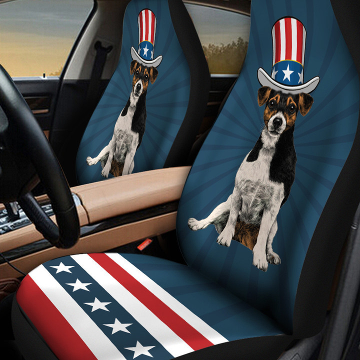 Jack Russel With Stripes And Stars Pattern In Navy Blue Background Car Seat Cover