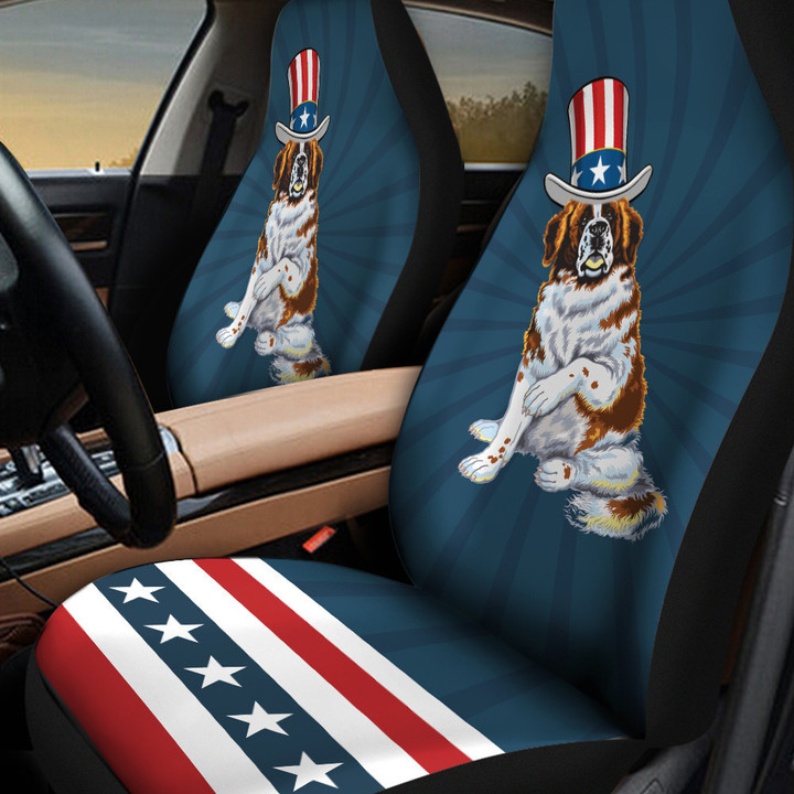 Bernardiner With Stripes And Stars Pattern In Navy Blue Background Car Seat Cover