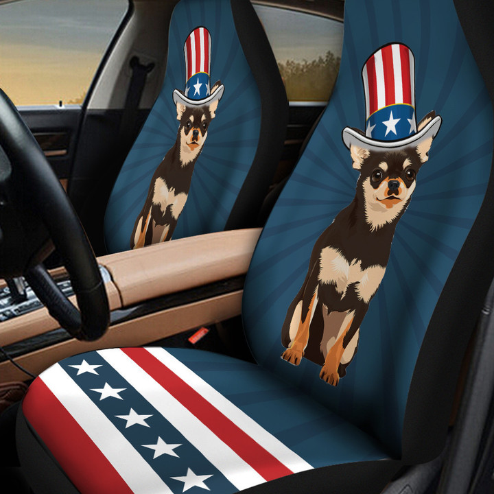 Chihuahua With Stripes And Stars Pattern In Navy Blue Background Car Seat Cover