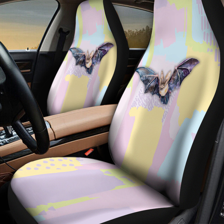 Bat In Purple And Yellow Pastel Background Car Seat Cover