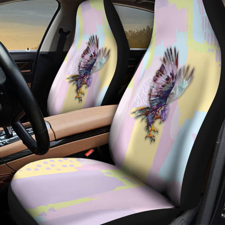 Hawk In Purple And Yellow Pastel Background Car Seat Cover