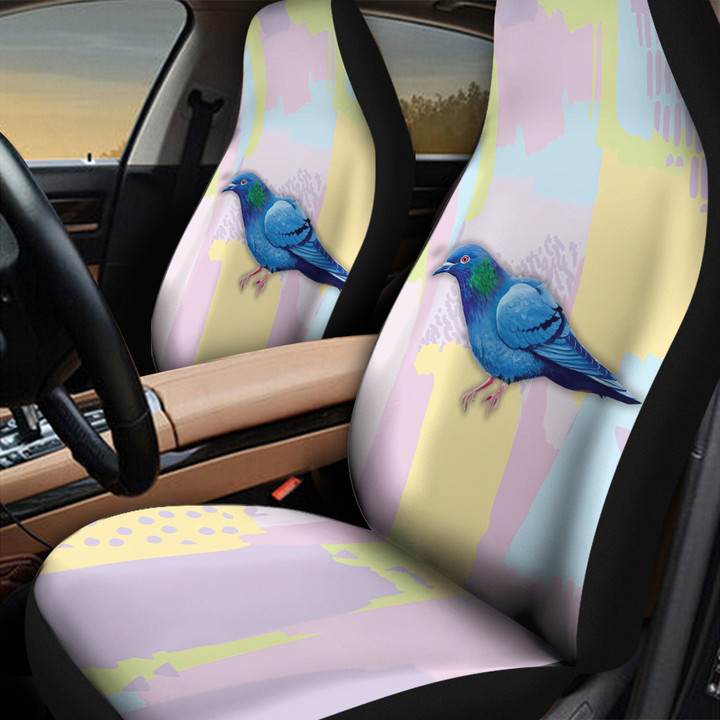 Pigeon In Purple And Yellow Pastel Background Car Seat Cover