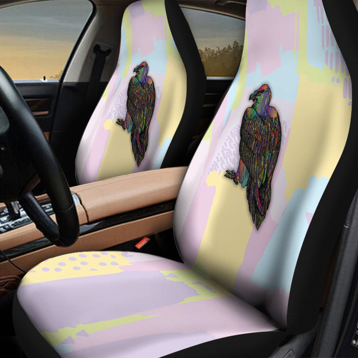 Vulture In Purple And Yellow Pastel Background Car Seat Cover