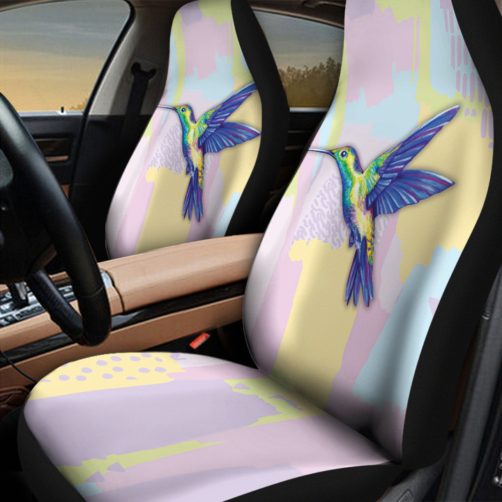Hummingbird In Purple And Yellow Pastel Background Car Seat Cover