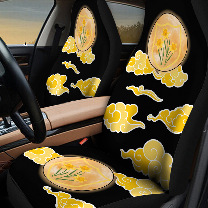 Daffodil And Yellow Clouds In Black Background Car Seat Cover