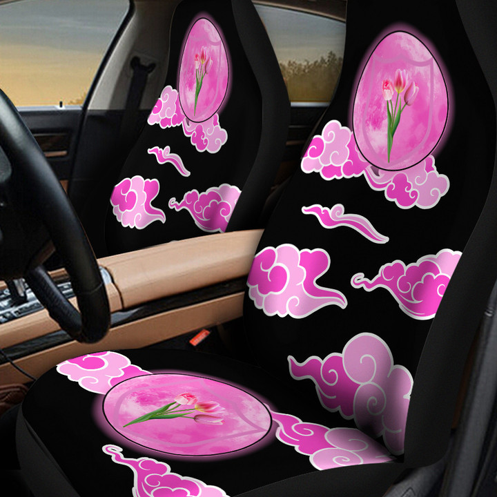 Tulip And Pink Clouds In Black Background Car Seat Cover