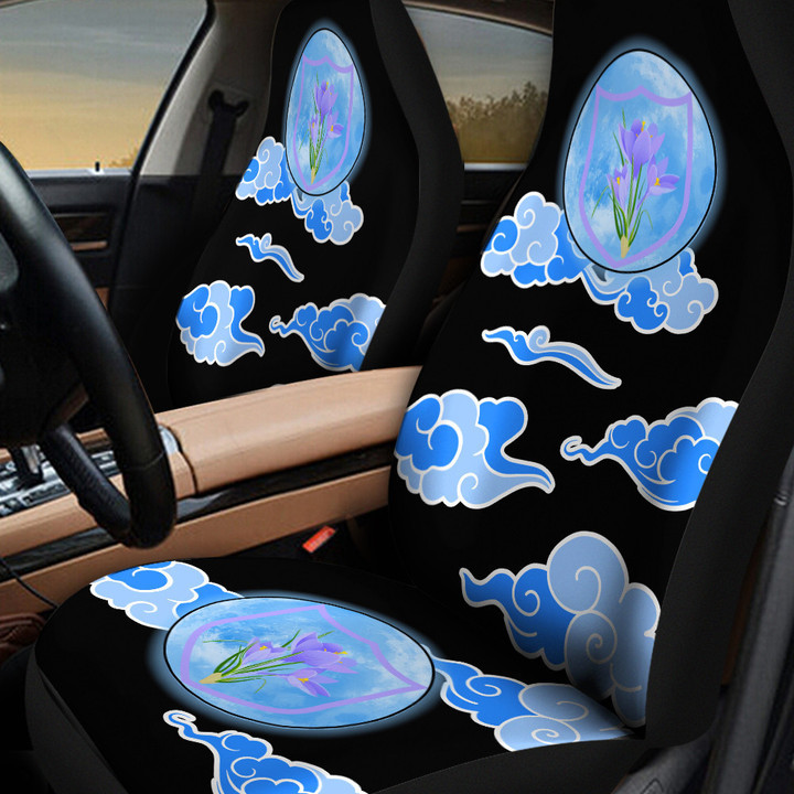 Crocus And Blue Clouds In Black Background Car Seat Cover