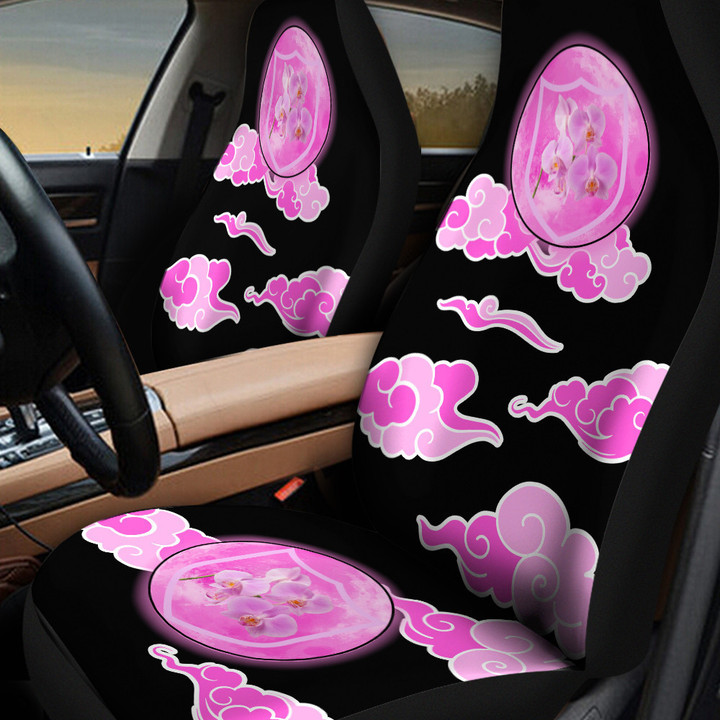 Orchid And Pink Clouds In Black Background Car Seat Cover