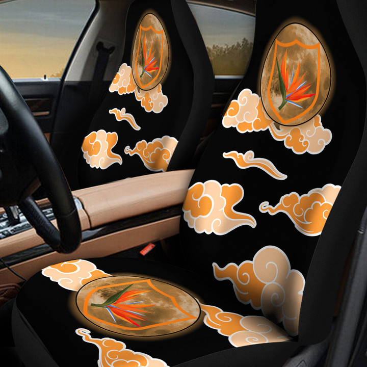 Bird Of Paradise And Orange Clouds In Black Background Car Seat Cover