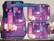 Purple Neon city car floor mats, Cute Japanese night street Anime car interior decor, Kawaii gamer aesthetic car accessories