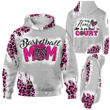 Mothers Day Bleached Hoodie, Gift For Mom From Daughter Son, Basketball Mom Leopard My Heart Is On That Court Hoodie