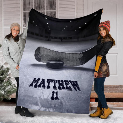 Hockey Custom Blanket Puck And Stick On Ice