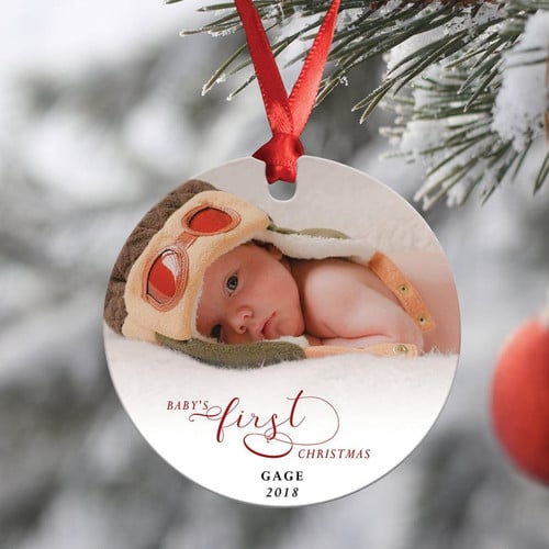 Personalized Photo Christmas Ornament Set, Custom Baby's First Christmas Circle Tree Decorations
