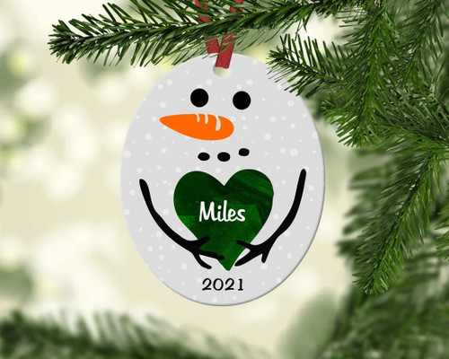 Personalized Photo Christmas Ornament Set, Custom Name Kids Snowman Oval Tree Decorations