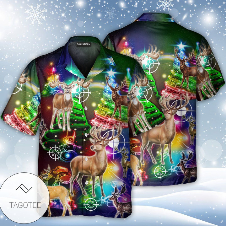 Christmas Hawaiian Shirt, Hunting Deer lover Button Up Shirt For Men