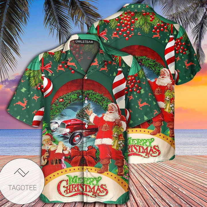 Christmas Hawaiian Shirt, Hot Rod Merry Christmas Button Up Shirt For Men
