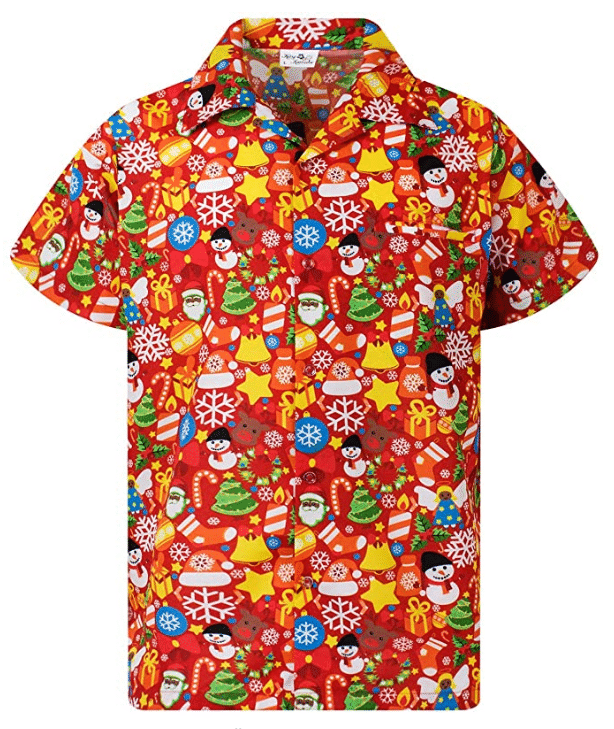 Christmas Hawaiian Shirt, Snowman & Gingerbread Red Christmas Button Up Shirt For Men