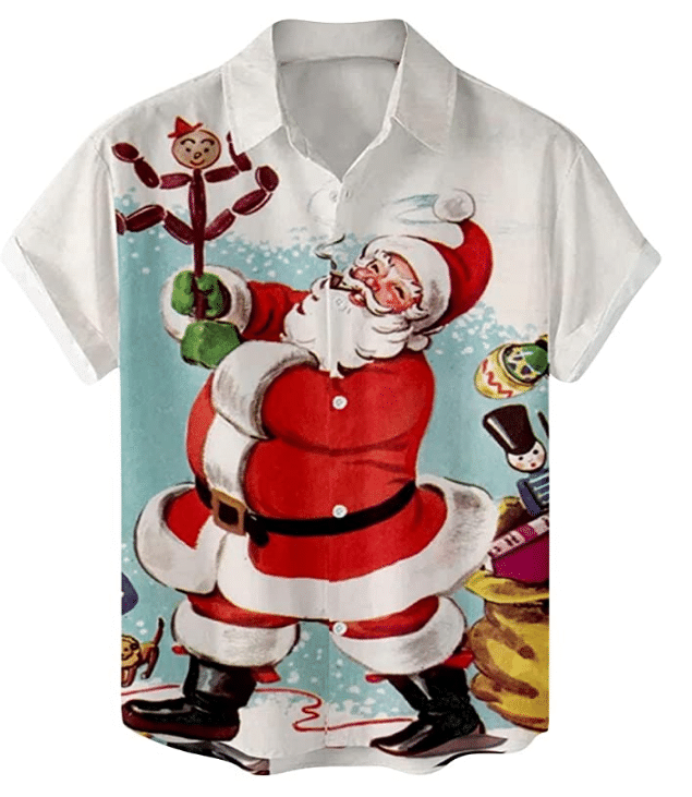 Christmas Hawaiian Shirt, Holiday Funny Cute Santa Claus Christmas Button Up Shirt For Men