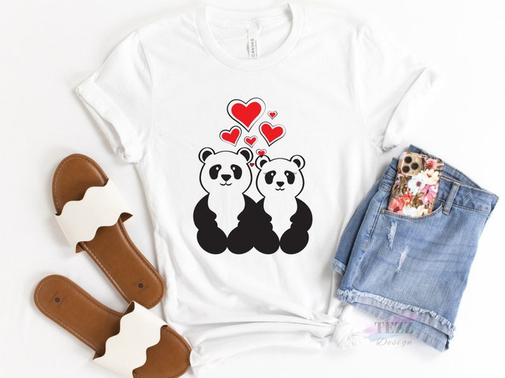 Cute Love Panda Tshirt For him, her, boyfriend, girlfriend, wife, husband Valentines Day Gift