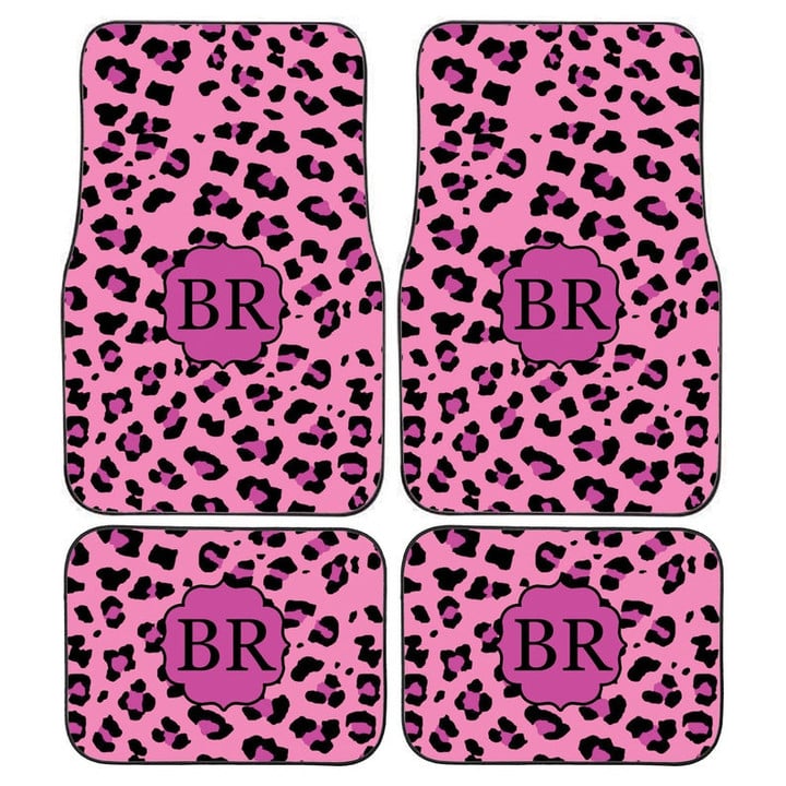 Personalised Custom Pink Leopard Print Initial Monogram Car Mats, Perfect Gift for Him or Her