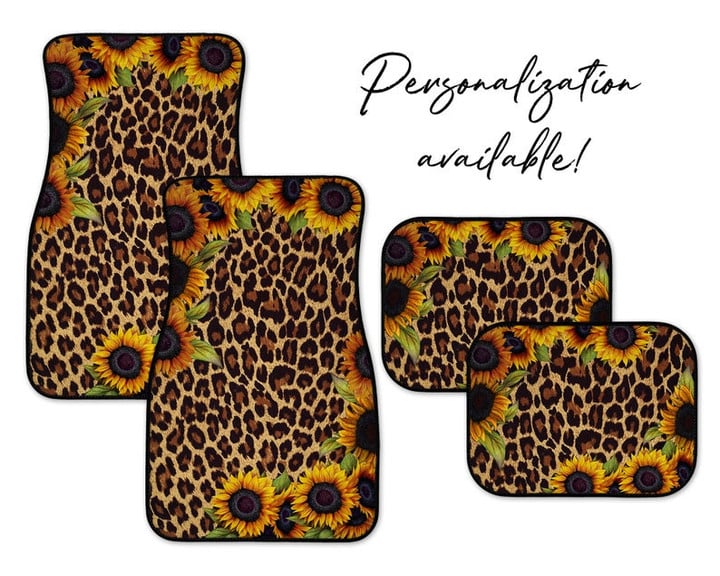Sunflower Leopard Car Mats, Car Accessories