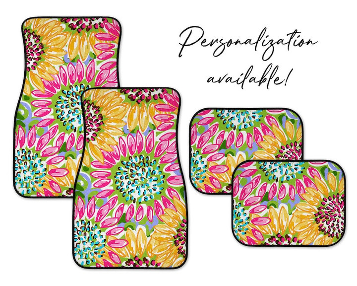 Sunflower Lilly Inspired Car Mats, Car Accessories