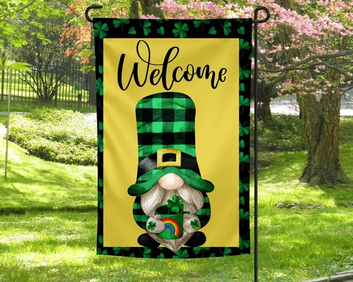 Gnome, St Patrick’s Day, Green, Clover, March, Spring, Welcome, Garden Flag House Flag