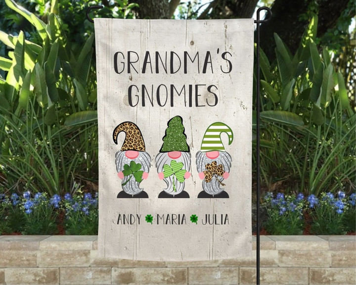 Grandmas Gnomies Flag For Saint Patrick's Day, St Patty Yard Flag for Grandma