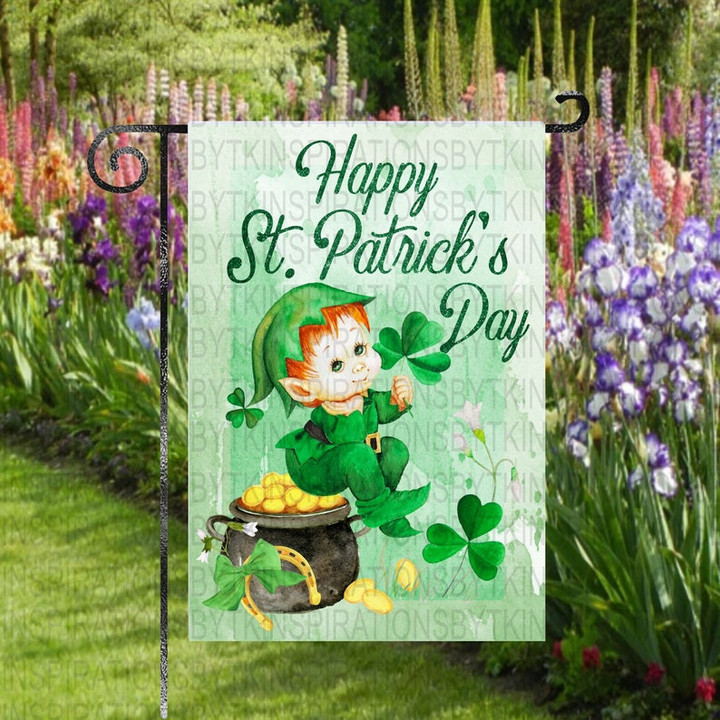Happy St. Patrick's Day Garden Flag Design, Whimsical Leprechaun Design, Saint Paddy's Day