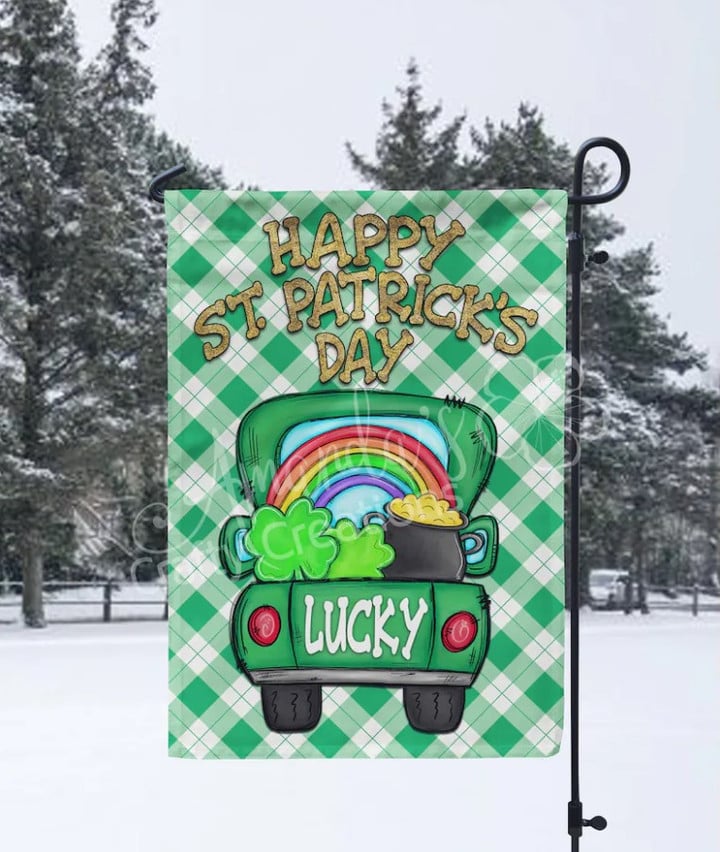 St Patricks Day Garden Flag, Truck Back Garden Flag, Garden Decor, St Patrick's Decor, Home Decor, Shamrock Decor