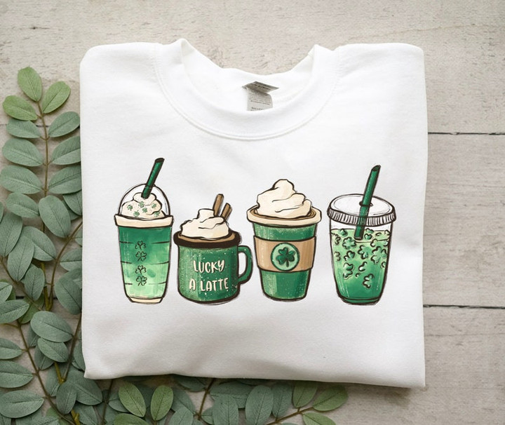 St Patricks Day Coffee, Cute St Patty's Day Shirt, Lucky latte Green Shirt, Irish Shamrock clover shirt, St Paddys Day tee