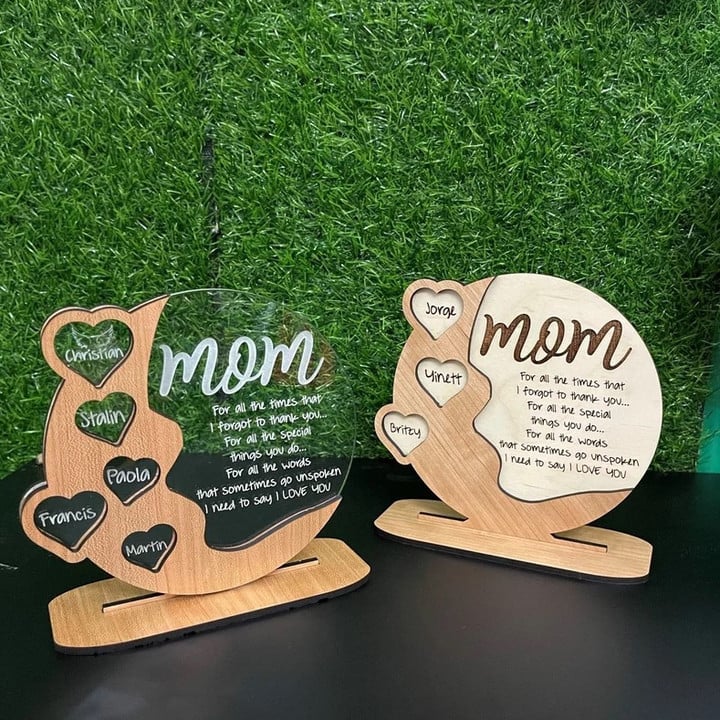 Custom Mother’s Day Cherrywood, Gift For Mom/ Grandma From Daughters And Sons, Personalized Cherrywood Home Decor Gift Mom