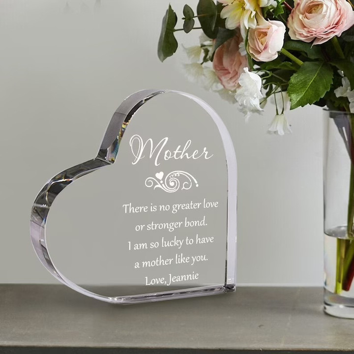 Personalized Mothers Day Gift, Custom Engraved Crystal Heart for Mom From Daughter/Son