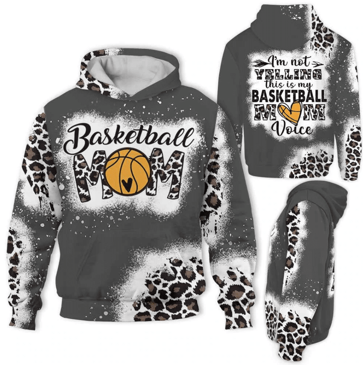 Mothers Day Bleached Hoodie, Gift For Mom From Daughter Son, Basketball Mom Not Yelling This Is My Mom Voice Hoodie